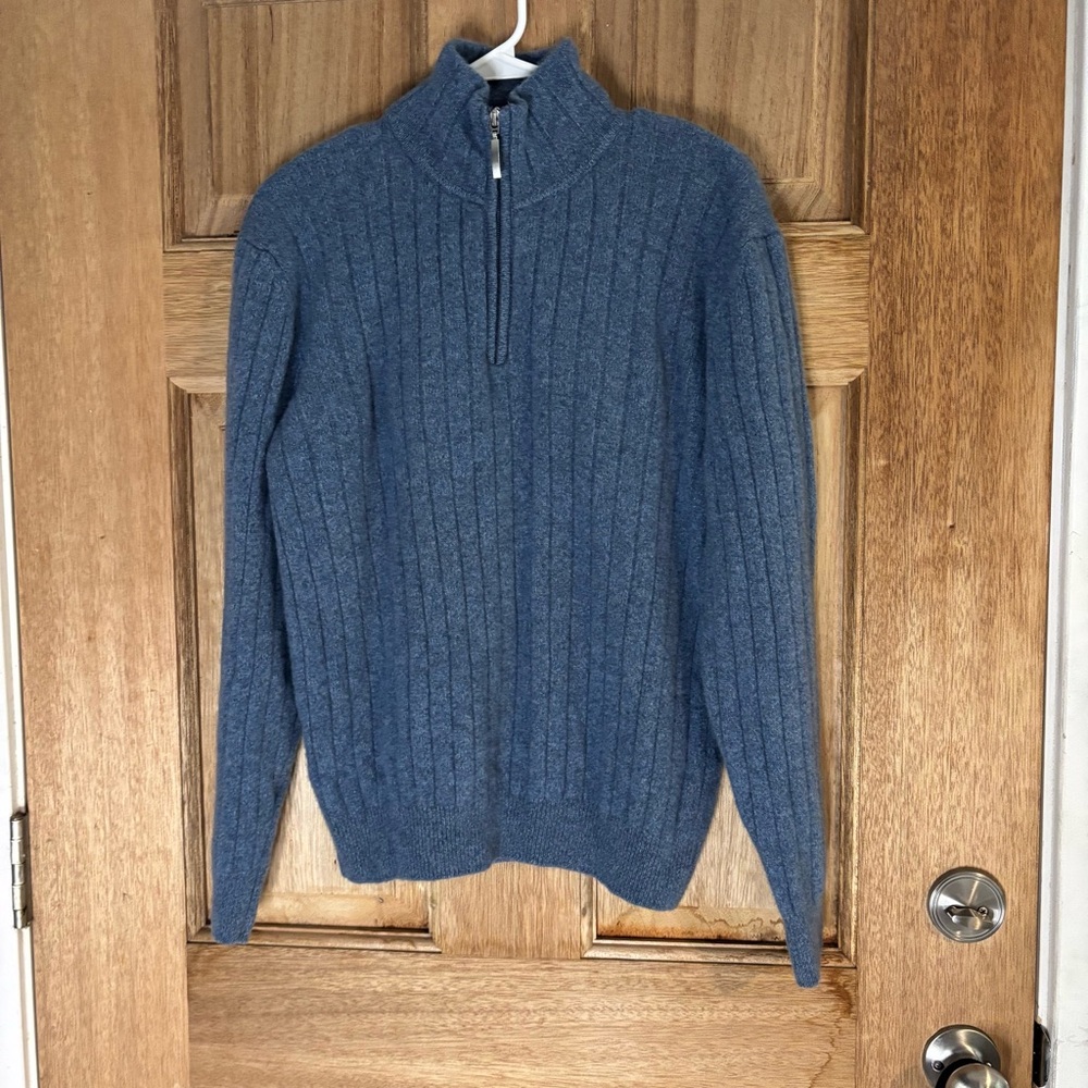Hathaway Platinum 100% Italian Lambs Wool blue‎ Zip Up Sweater size XL